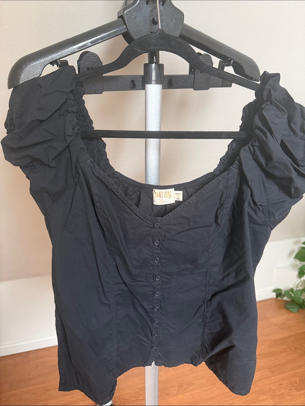 Nation LTD Black Top with Elastic Neckline